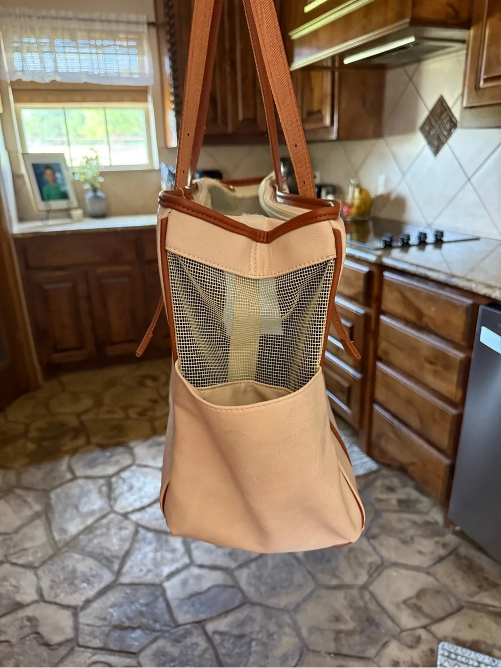 LASAVIN Soft-Sided Pet Carrier Tote Cream & Brown Small Dog/Cat Travel Bag